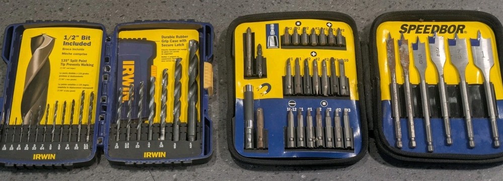 Irwin Drill & Driver Bit Set Lot- Speedbor Spade Bits, Twist Drill bits