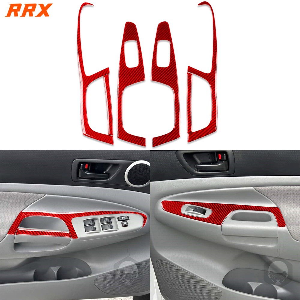 Red Carbon Fiber Interior Door Armrest Panel Cover Trim for 05-11 Toyota Tacoma