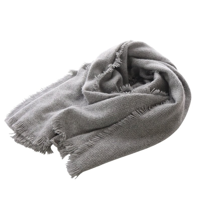 Asauce Meler Gray Cashmere Basket Fringe Stole for Women Sr10