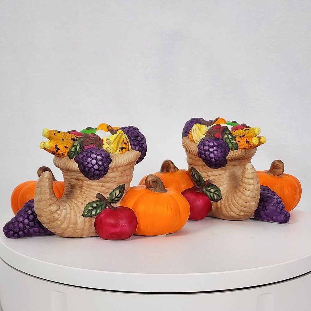 Vintage PartyLite Harvest Cornucopia Pumpkin Taper Candle Holder Set of 2