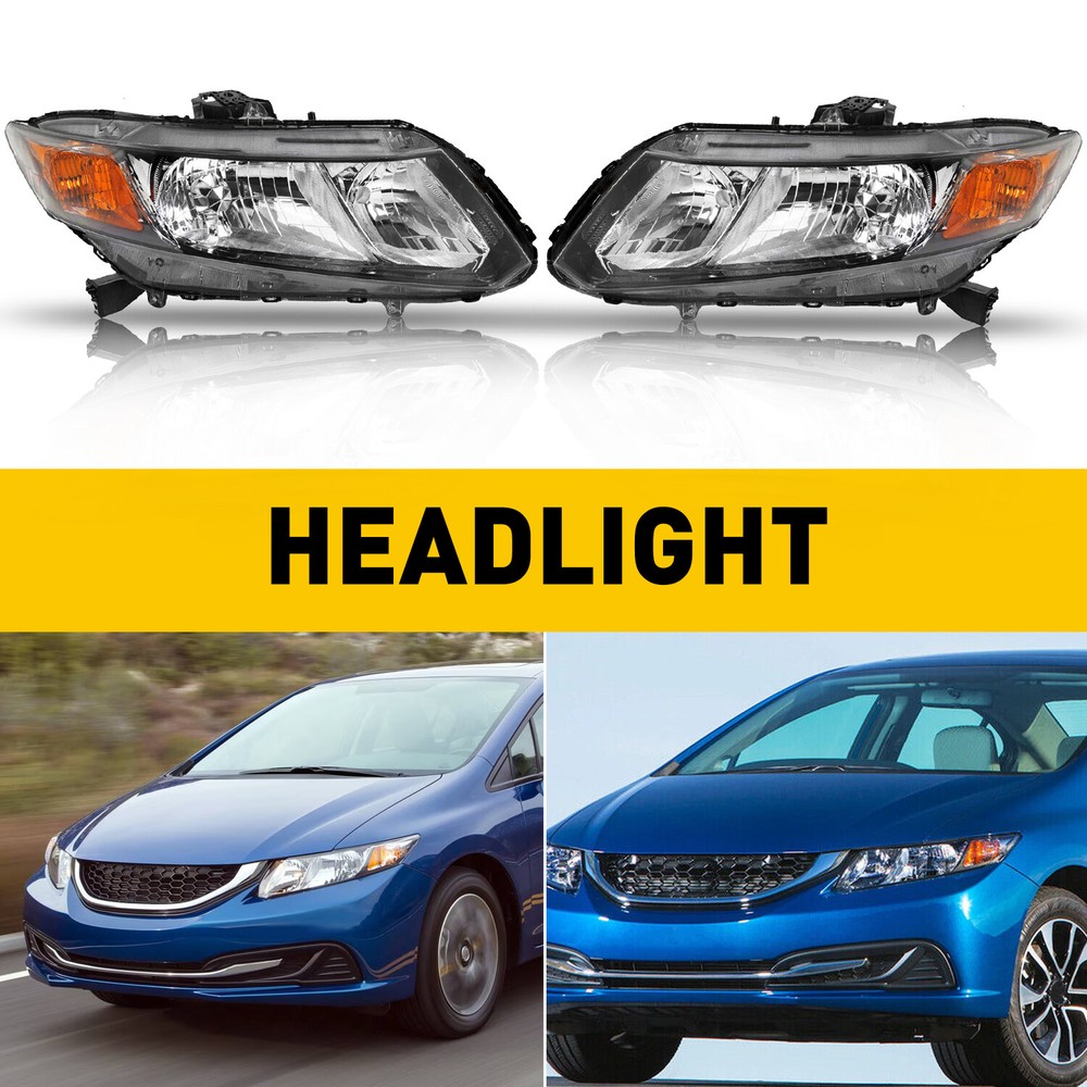 For 2012-2015 Honda Civic Sedan 12-13 Coupe Black Headlights Assembly Reflector