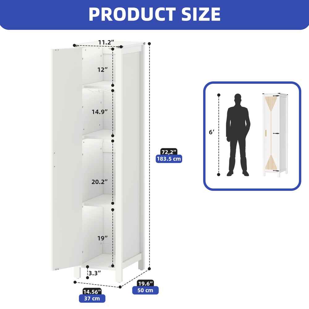 72-Inch Tall Slim Storage Tower Cabinet for Kitchen or Bathroom with Adjustable Shelves