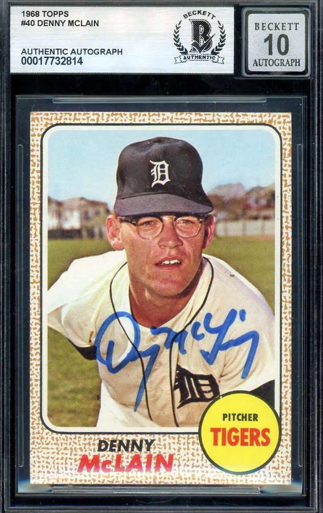 Denny McLain Gem Mint 10 Beckett BAS Signed 1968 Topps Tigers Autograph