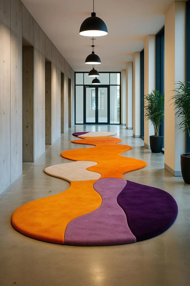 Hand-Tufted Wool Runner Rug: Abstract Wavy Design, Modern Hallway Accent