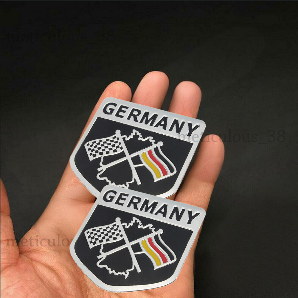 2PCS 3D Metal German Germany Flag Emblem Grille Badge Racing Car Sticker Decal