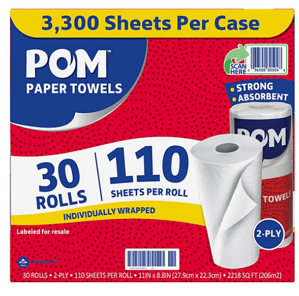 POM 2-Ply Individually Wrapped Paper Towels 30 Rolls 110 Sheets Per Roll