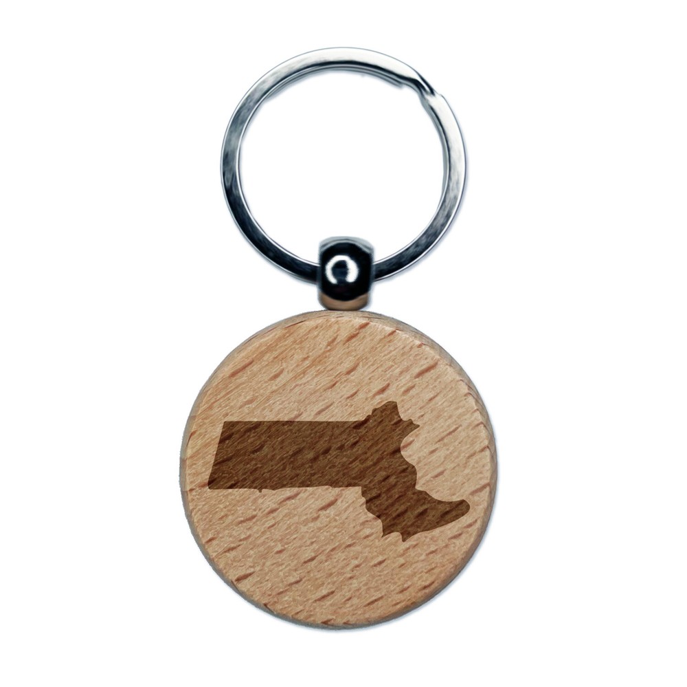 MA State Silhouette Wood Engraved Keychain Charm