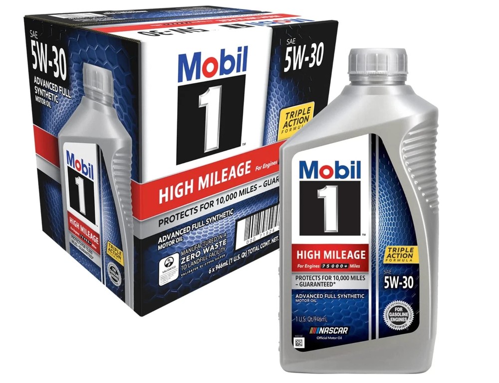 Mobil 1 High Mileage Full Synthetic Motor Oil 5W-30, 6-Pack of 1 quarts