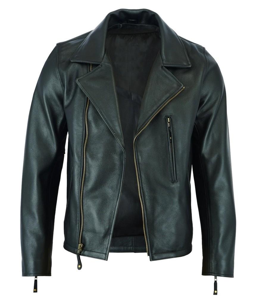Men’s Genuine Leather Biker Jacket Slim Fit Black Motorcycle Riding Coat