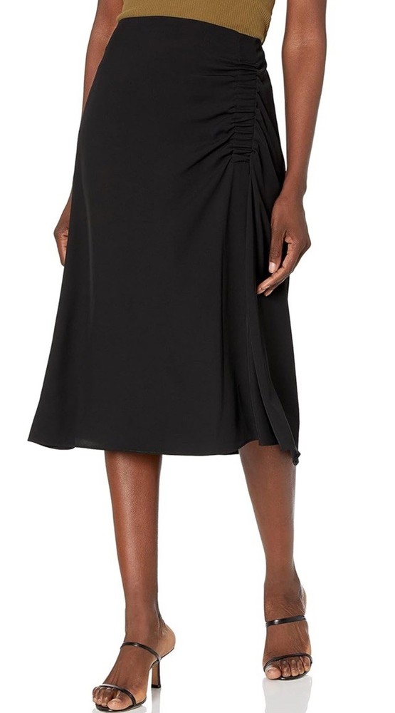 DKNY Women's Pull on Pleated Everyday Midi Skirt Casual Black Sz 2