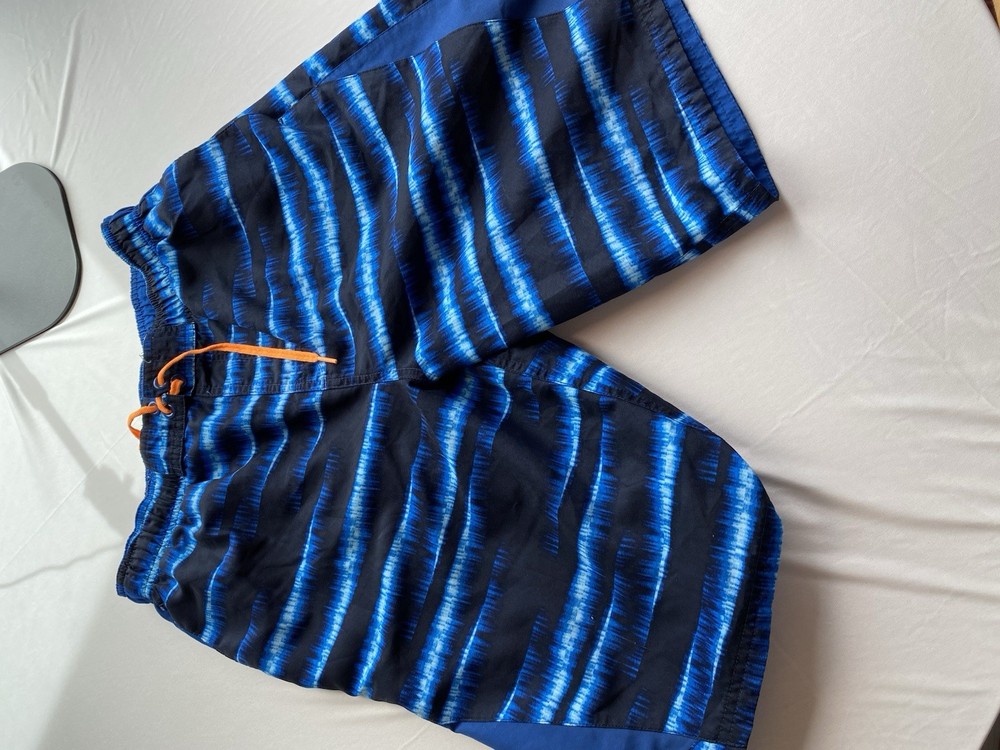 Title: Nike Swim Trunks Mens Medium Blue Tie Dye Striped Volley Shorts Mesh