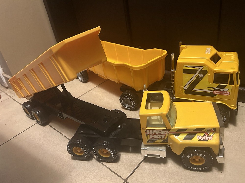 RARE Funrise Nylint Hard Hat Construction Yellow Toy Truck/Trailer