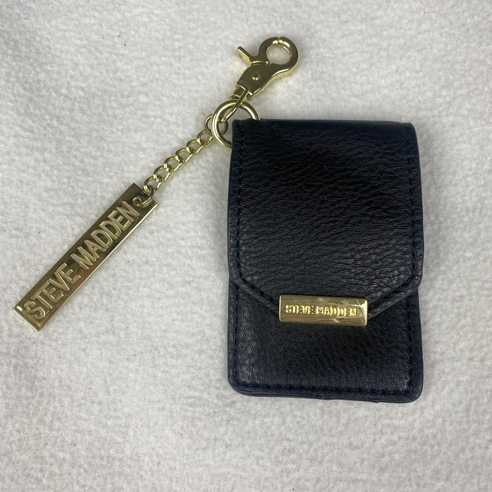 Steve Madden Black Card Holder with Gold Hardware Keychain Bag Charm