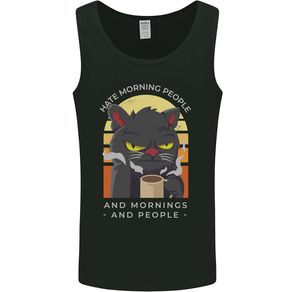 Funny Cat I Hate Morning People Coffee Mens Vest Tank Top