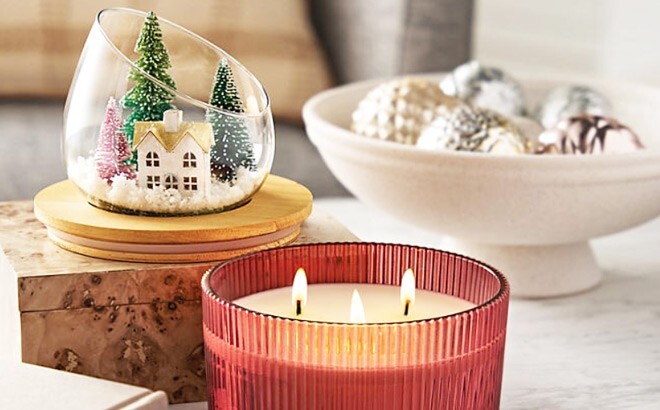 Members Mark Christmas Snow Globe Scented Soy Wax 3-Wick Candle Red New-image