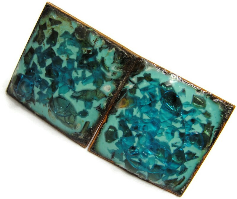 Blue Marble Enamel Copper Cufflinks Square Shirt Accessories Wedding Vintage
