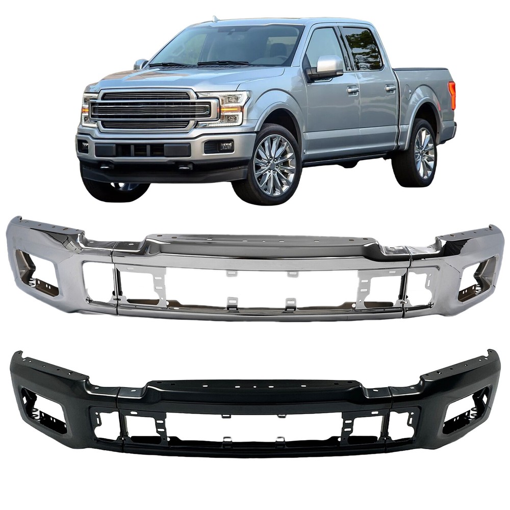Front Bumper Face Bar Steel For 2018-2020 Ford F-150 W/ Fog Light Chrome/Black