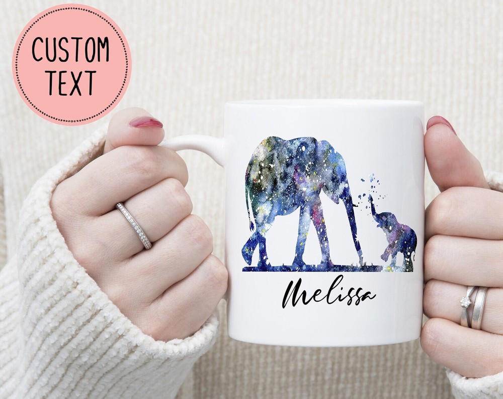 Personalized Watercolor Elephant Coffee Cup With Name Elephant Mom Mug Elephant