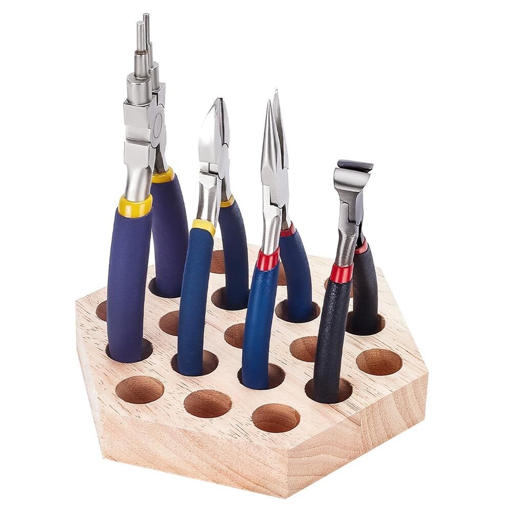 FINGERINSPIRE Wood Hexagon Pliers Storage Plate 19 Holes 4.9x5.6x0.9 Inch Wooden Tool Organizer