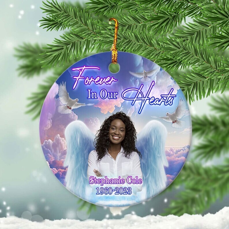 Christmas Forever In Our Heart Ceramic Ornament. Custom Memorial Christmas Or...