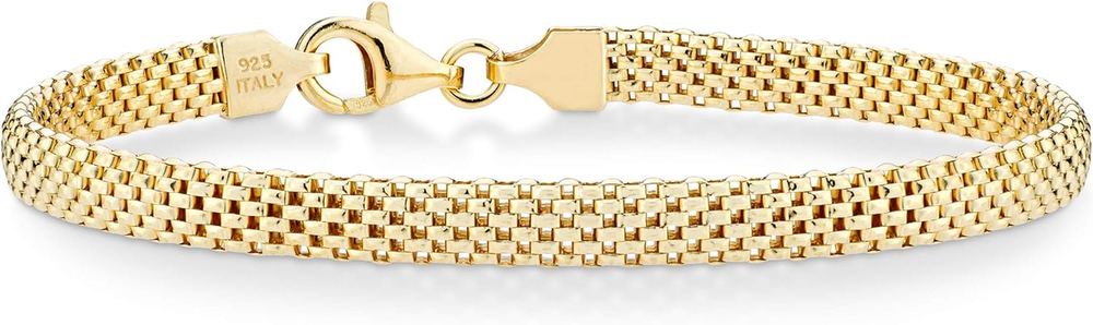 Elegant 18K Gold over Sterling Silver Italian 5mm Mesh Link Women's Bracelet, 92cm Length