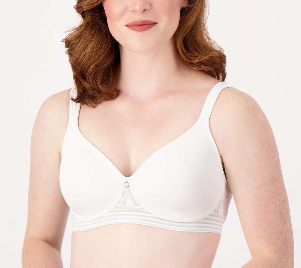 Breezies Stripe Seamless Wirefree T-Shirt Bra White 36 DD