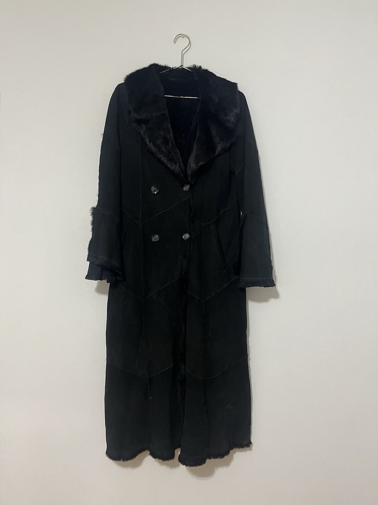 Vintage Original Lapin Black Rabbit Full Length Fur Coat Made in Italy I 44