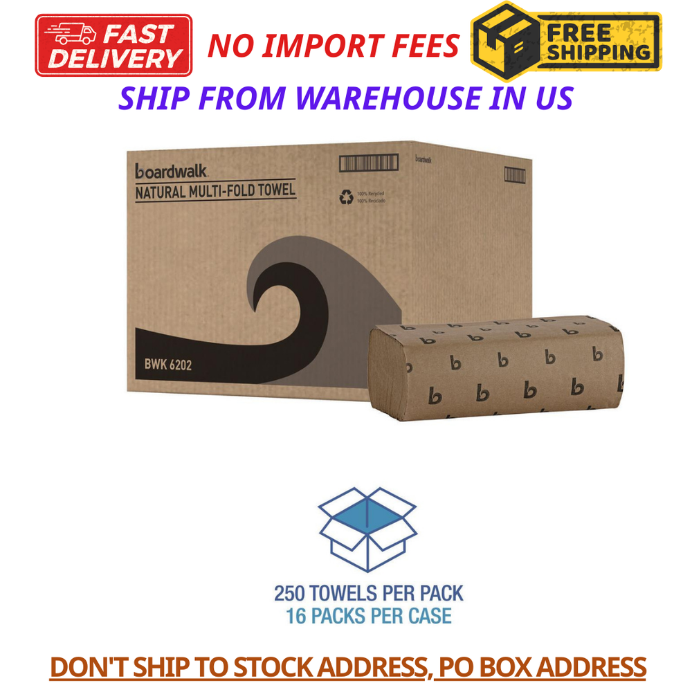 Boardwalk Multifold Commercial Paper Towels Natural 16 Packs 4000 Count 9x9.45