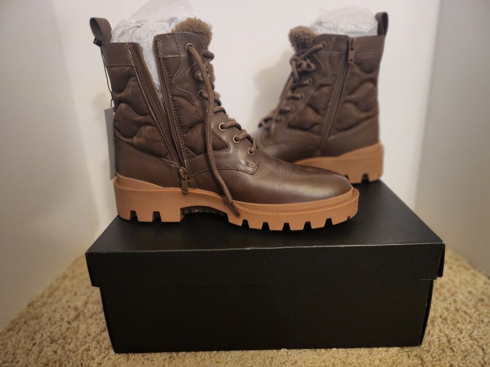 Coach Citysole Leather Lace Up Boots With Shearling And Recycled Polyester