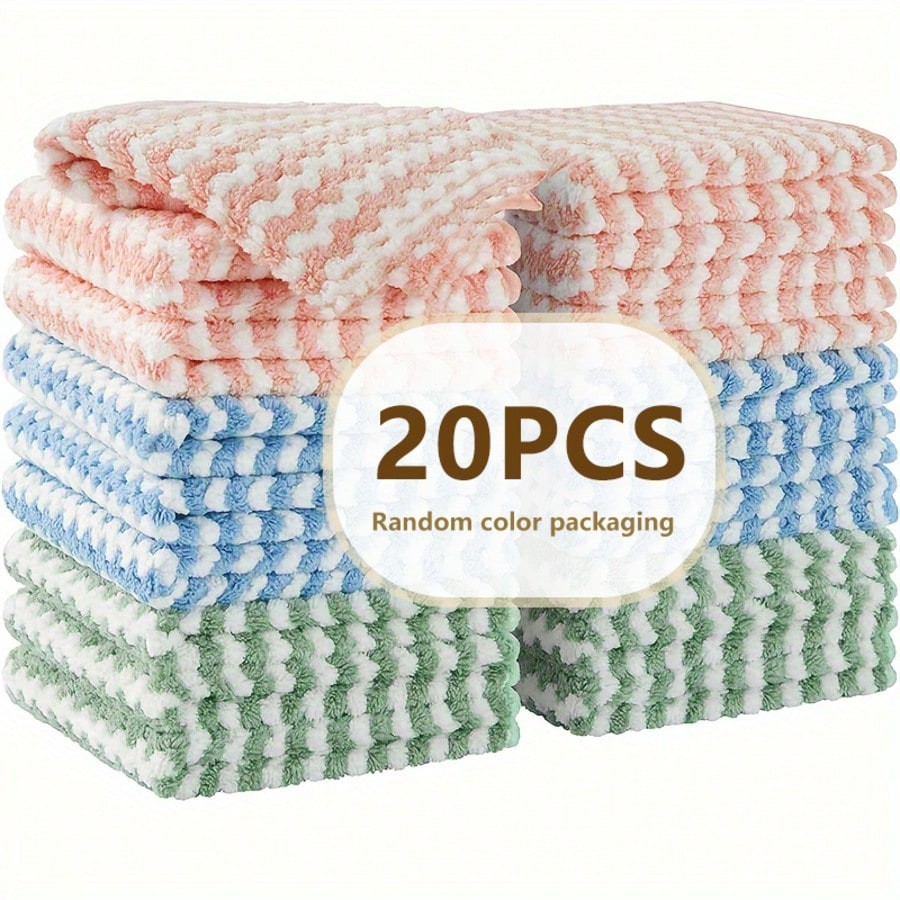 20pc Microfiber Cleaning Cloth, Kitchen Towels For Dish Drying Washing, Absorben