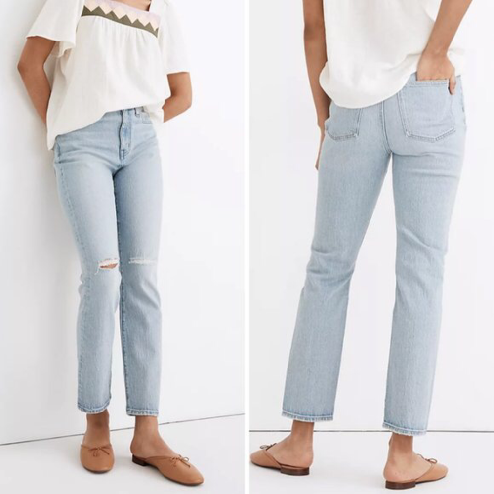 Madewell Slim High-Rise Crop Boyjean in Dumas Wash Ripped Size 27