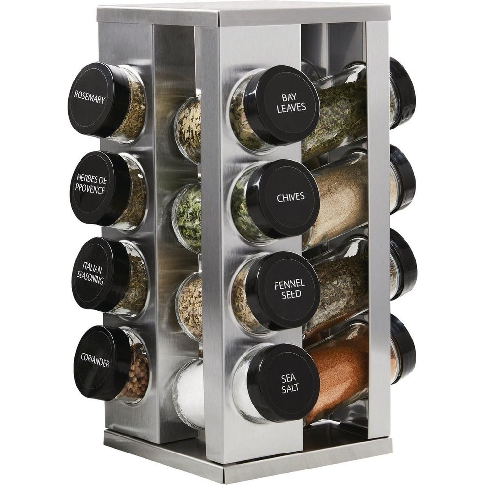 Kamenstein 16-Jar Revolving Spice Rack Organizer with Spices for Countertop Storage