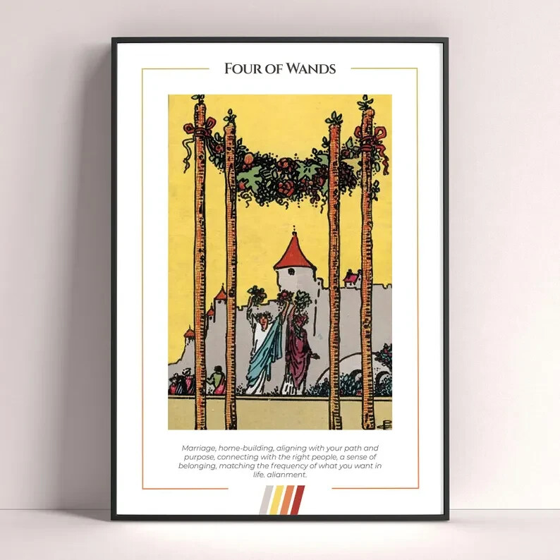 Four of Wands Tarot Card Art Print Digital Download Tarot Poster
