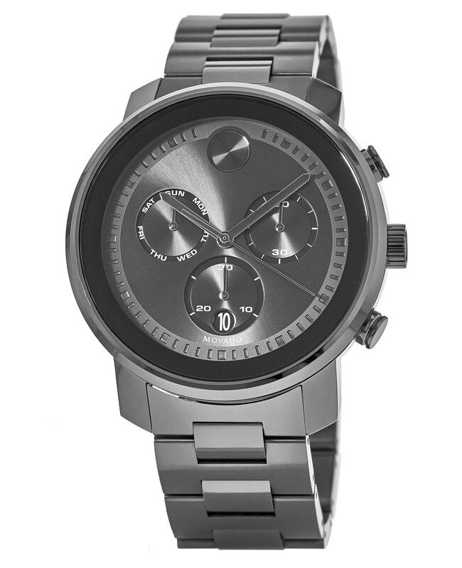 New Movado Bold Chronograph Gunmetal Dial Steel Men's Watch 3600486