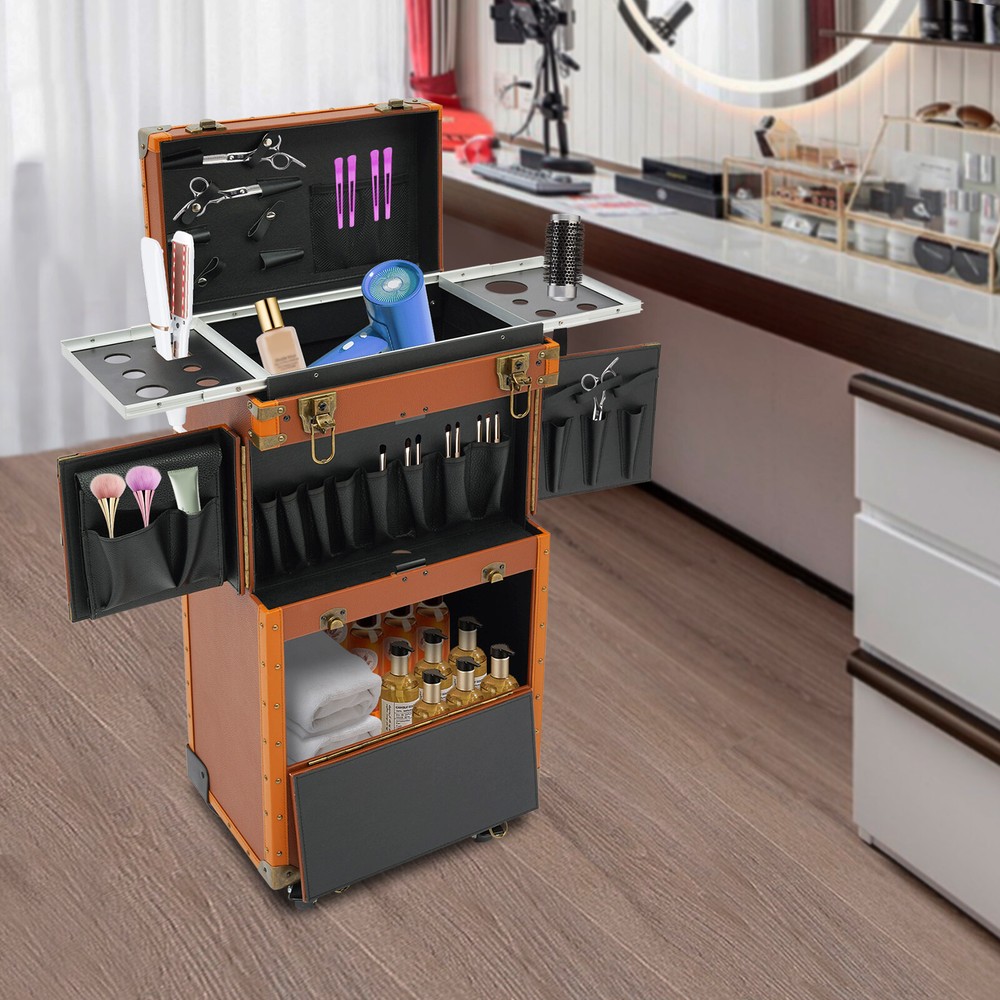 Professional Makeup Trolley Organizer with Hairdressing Storage Rolling Case