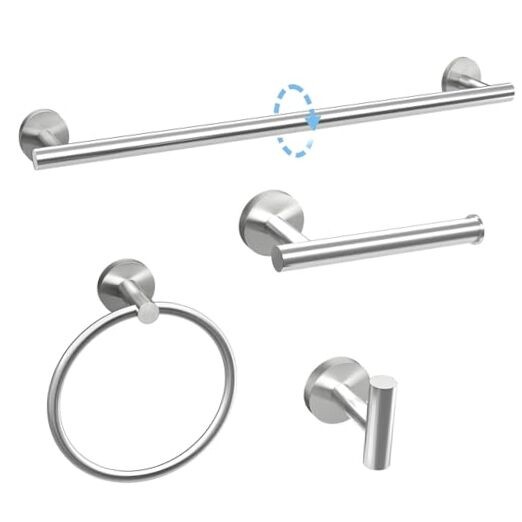 Modern 24-Inch Brushed Nickel Bathroom Hardware Set with Towel Bar