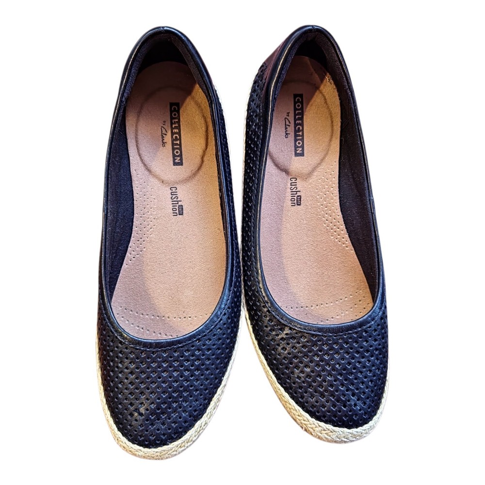 Collection By Clarks Danelly Adira Black Leather Espadrille Ballet Flats 7M