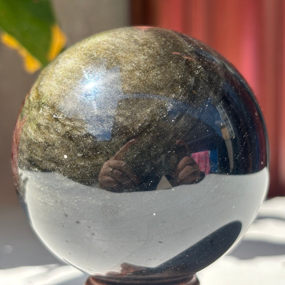 471g Natural golden Luster Obsidian sphere Crystal Ball GemReiki Healing