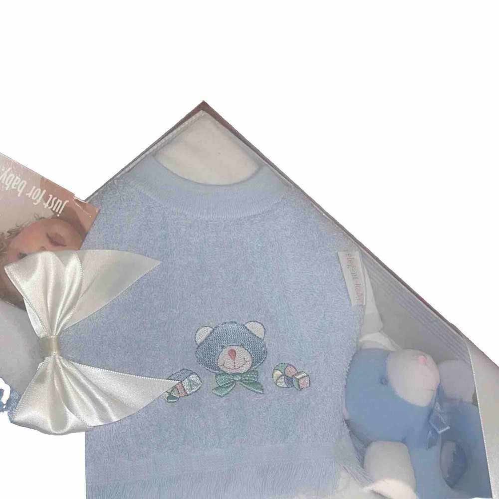 My Blanket Soft Blanket By Elegant, Teddy Bear Lovey Rattle, Terry Cloth Bib