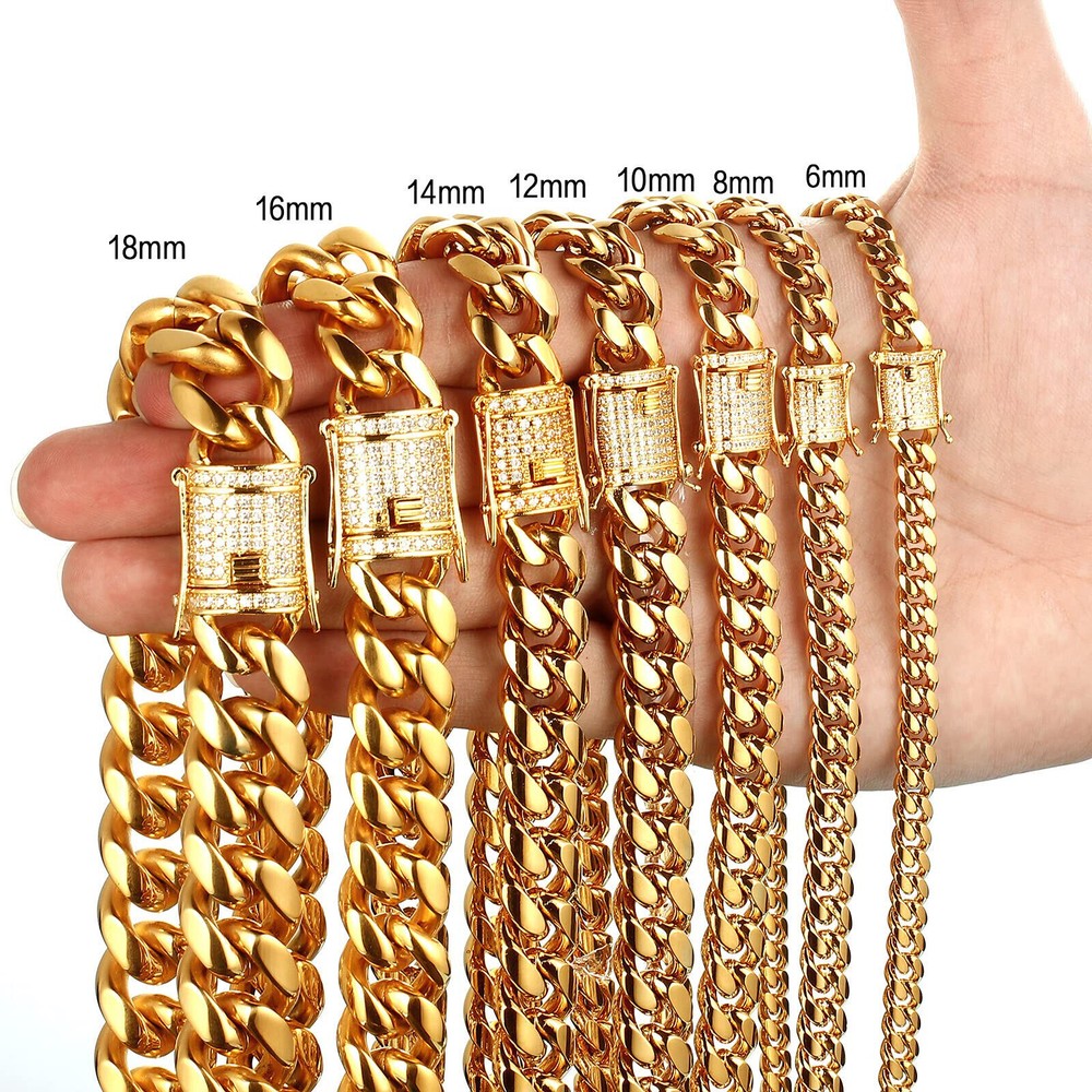 18K Gold Stainless Steel Cuban Link Chain for Men 7.5-30 Inch