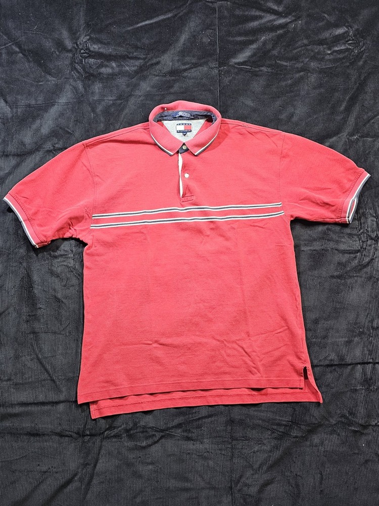 Vintage 90s Tommy Hilfiger Striped Polo Shirt Adult XL Blue Red Mens