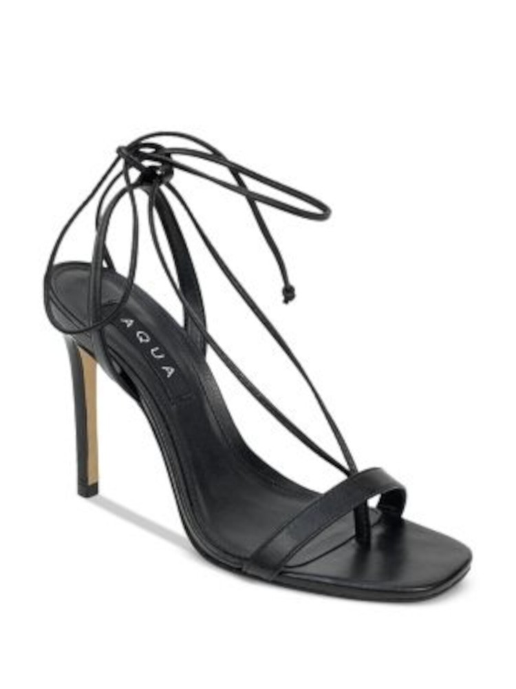 AQUA Womens Black Up Wrapping Ankle Open Stiletto Heeled Thong Sandals 7 B
