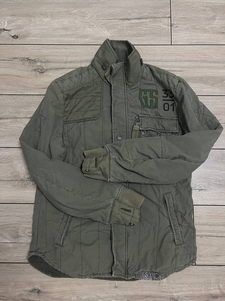 Men Vintage G-Star Raw 3301 Quilted Jacket Military Khaki Army Size L Cotton