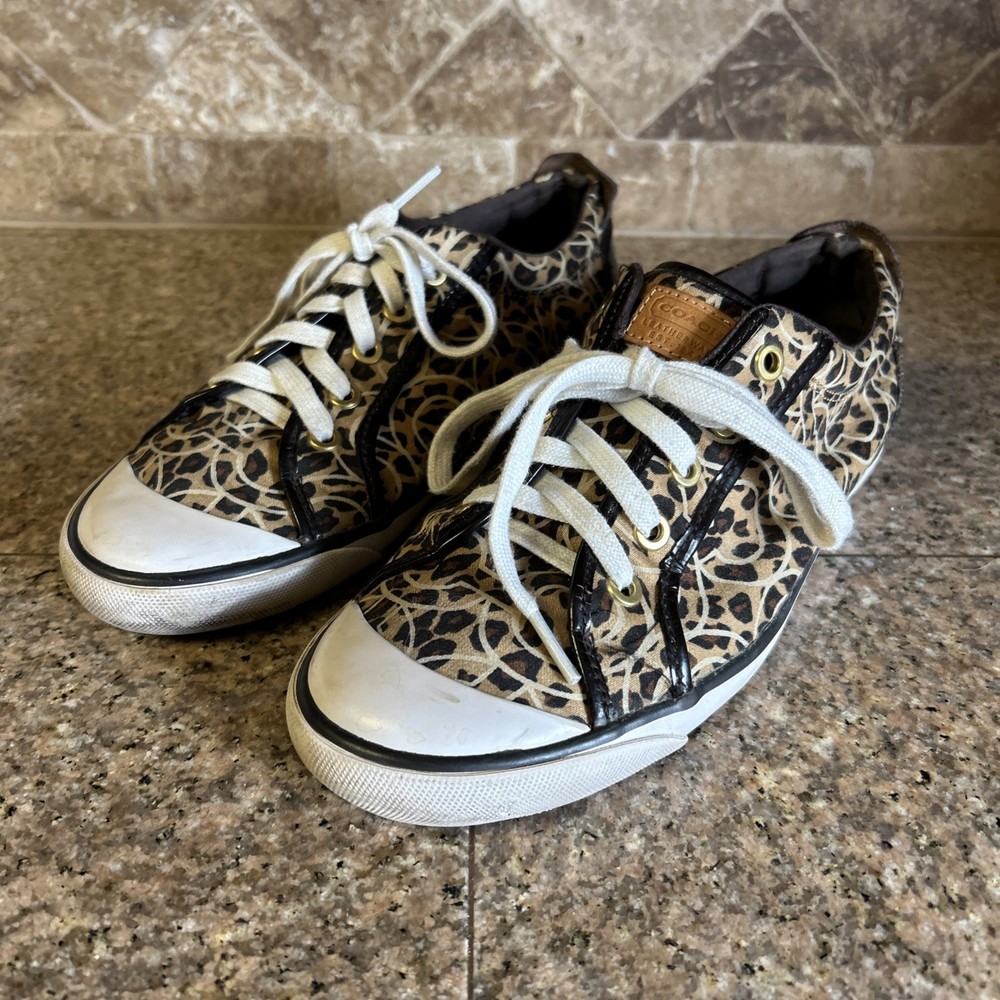 Coach Signature Barrett Sneakers Leopard Print Womens Size 8.5 B Brown Black
