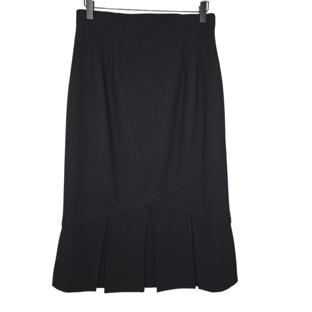 Louis Feraud Womens Black Wool Knee Length Pleated Flounce Skirt Size 10