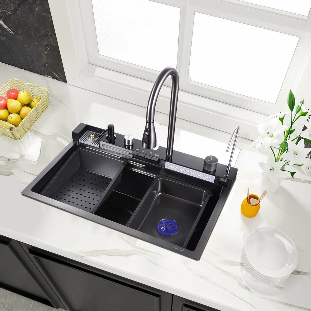 30x18 Inch Pull-Out Tap Kitchen Sink with Flying Rain Waterfall Design