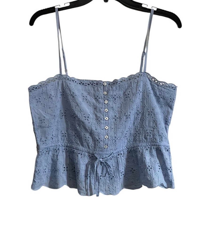 Aerie Med Eyelet Embroidered Peplum Crop Top Cami Cottagecore Feminine Dainty