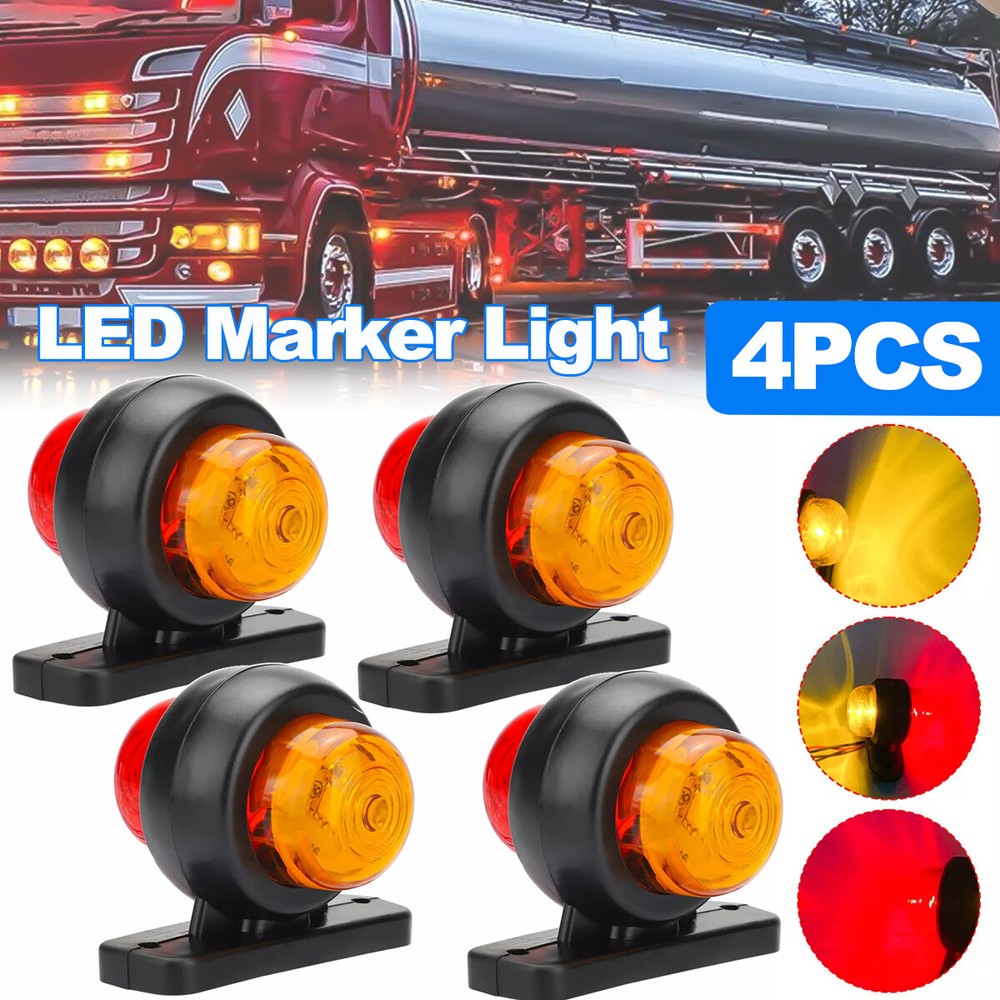 4x Red/Amber LED Double Face Marker Light Turn Signal Truck Trailer Fender Lamp