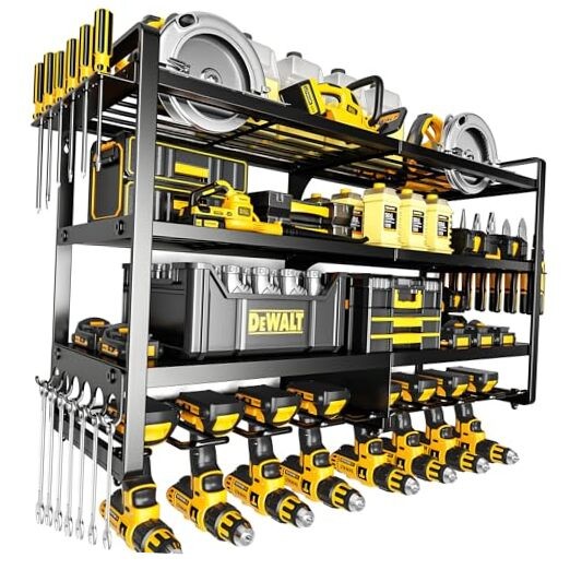 4-Layer Heavy Duty Wall Mount Power Tool Organizer for Large Metal Loads