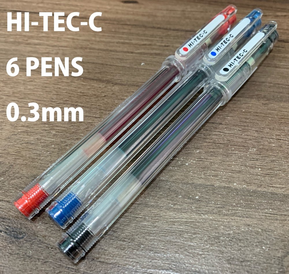6x Hi-Tec-C BLUE BLACK Red Pens 0.3mm Ball point Gel Extra Fine Value Set Japan